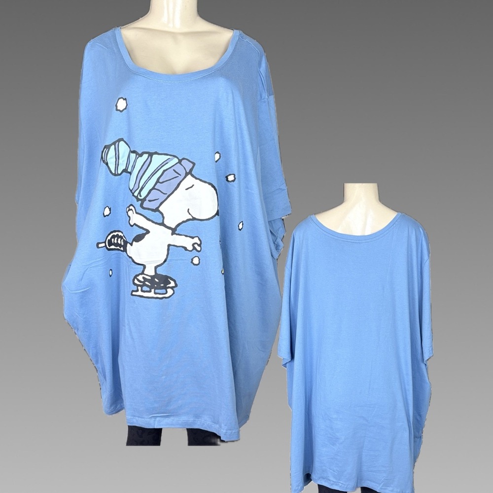 Peanuts 6X Blue Snoopy Ice Skating Graphic 100% Cotton Half Sleeve Tee Crew Neck